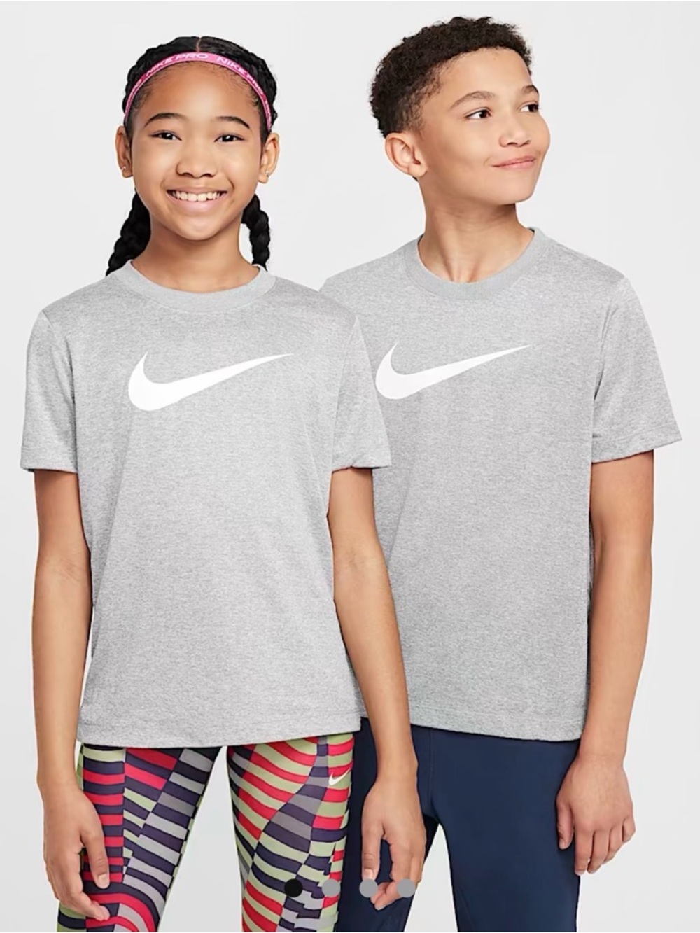 Nike Dri-Fit Tee T-Shirt Youth Big Kid grey gray white swoosh size Medium
